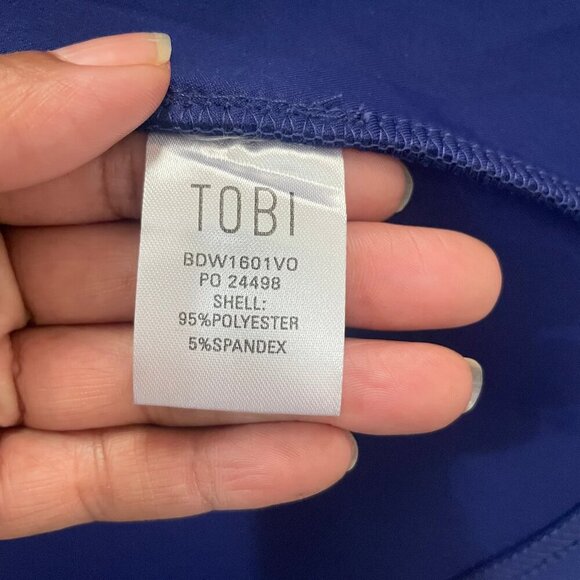 Tobi Women's Cobalt Blue Neoprene Swing Away Shift Low V-Neck Maxi Dress Sz L - Picture 6 of 10